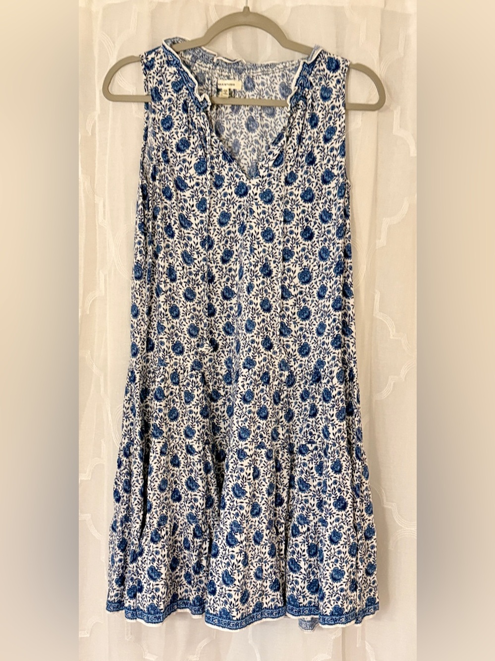 Max Studio XS Blue White Floral Swing Mini Dress | Sleeveless |